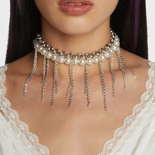 Pearl Tassel Double-Layer Retro Necklace